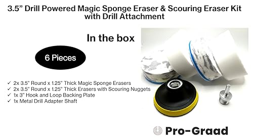 3.5” Drill Powered Magic Sponge & Scour Eraser Kit with Drill Attachment - size: Round 3.5" x 1.25" with Scouring Nuggets Kit