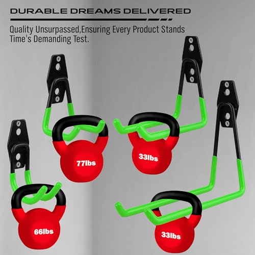 15-Piece Garage Wall Hooks with 3 Extension Straps, Green Heavy Duty Tool Storage Rack for Ladder, Bike, Shovel, Garden Tools, Metal Wall Mount Organizer Set - style: 15-Pack Hooks + 3 Straps(green)