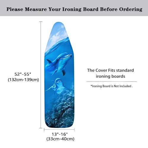 Blue Dolphin Ironing Board Cover and Pad Standard Ironing Board Cover with Elastic Edge and Hook and Loop Fasteners Scorch and Stain Resistant Fabric - color: Blue Dolphin