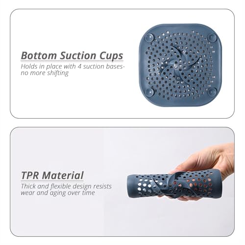 5.9" Square Drain Cover with Suction Cups, Hair Catcher, 4 Pack