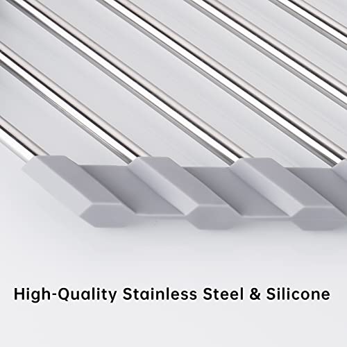 Tomorotec Triangle Roll-Up Dish Drying Rack for Sink Corner Small Foldable Stainless Steel Over The Sink Multipurpose Kitchen Drainer Caddy Organizer Storage Space Saver Shelf Holder (Gray) - color: Gray