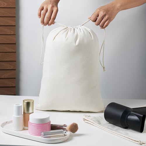 Heavy Duty Cotton Drawstring Bags 4-Pack - 270 GSM Thick Cloth Pouches for Gifts, Travel, Dice, Jewelry, Laundry - Double Drawstring (Natural Beige, 10 x 15 Inches) - color: Natural Beige, size: 10 x 15 Inches