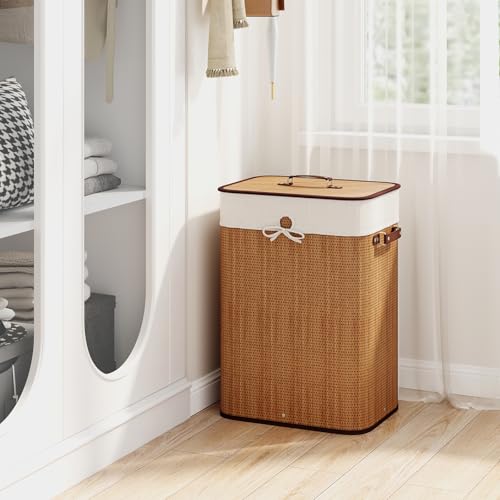 Giantex Bamboo Laundry Hamper with Lid Removable Liner & Handles - color: Bamboo