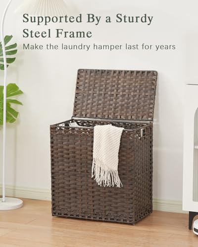 SETVSON Laundry Hamper with Lid Wicker Laundry Basket 112L PE, Brown - color: Brown, size: 29.6 Gal