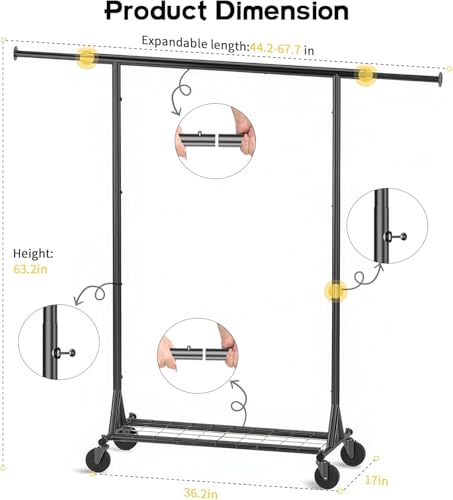 Heavy Duty Rolling Garment Rack with Wheels, 550LBS Clothing Rack Black - color: Black