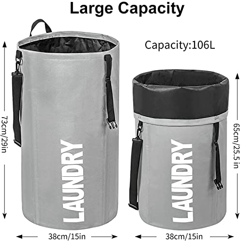 Chrislley 106L Collapsible Laundry Basket, Laundry Backpack, Laundry Bag - color: grey