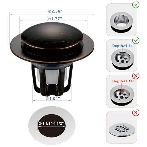 WELSAN Oil Rubbed Bronze Bathroom Sink Drain Stopper 1 1/8"-1 1/2", 2 Pack - color: Oil Rubbed Bronze-2