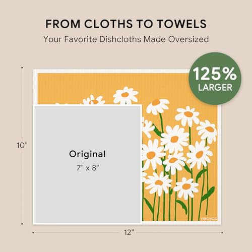 RECYCO Swedish Dishcloths for Kitchen | 4 Pack Oversized Washable Dish Rags | Large Cellulose Reusable Cleaning Paper Towels | Absorbent Counter Dish Cloth Sponge XL Kitchen Wipes, 12" L x 10" W - color: Matisse Floral - Xl 4 Pack