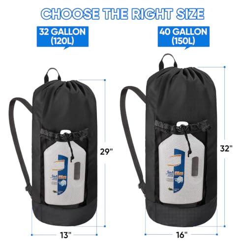 BALEINE 120L Laundry Bag Backpack, 900D Oxford Fabric Large Travel Laundry Bags with Shoulder Straps and 2 Mesh Pockets for College Dorm, Apartment, Laundromat (Black, 120L) - color: Black, size: 120L