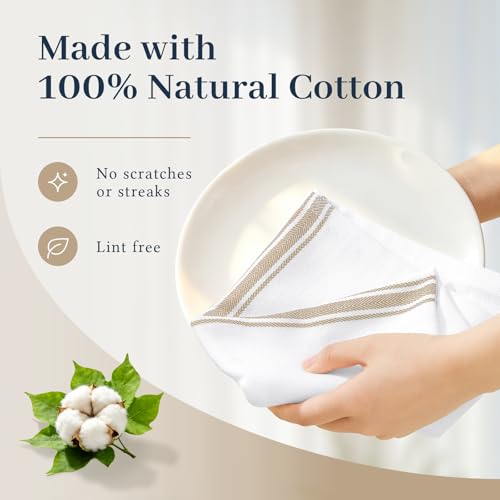 Homaxy 100% Ring Spun Cotton Kitchen Towels 24 Pack, Khaki Stripe - color: Khaki Stripe, size: 15" X 25" - 24 Pack