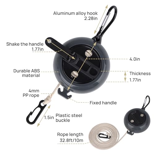 Zmains Retractable Clothesline Outdoor, Adjustable 32.8ft Travel Clothesline Portable Clothesline for Outdoor/Indoor Laundry Rope with 10pcs Stoppers 20pcs Windproof Clothespins 4pcs Hooks