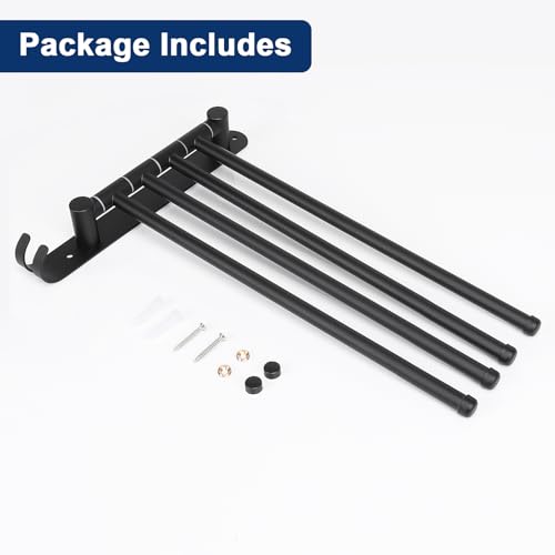 NearMoon Swivel Towel Rack, 13.8" Thicken 304 Stainless Steel 4-Arm Towel Bar, Space Saving Wall Mounted Towel Holder with Hook, Rustproof Swing Out Towel Hanger for Bathroom, Kitchen (Matte Black) - color: Matte Black, size: 13.8 Inch-Round