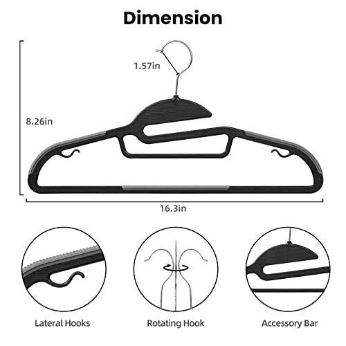 Heavy Duty Plastic Hangers 50 Pack with Non-Slip Design,0.2 Inches Thick,360°Swivel Hook Space Saving Organizer for Bedroom Closet,Shirts,Pants,Strong Enough for Coat(Black- S Shaped) - color: Black