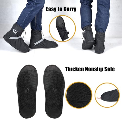 GARGOYLE BELLS Waterproof Rain Cover Boot Non-Slip Shoe Covers with Zipper and Reflector Heavy Duty Reusable Rain Boots for Men Women - color: Black-Short Style, size: XL=12.6''
