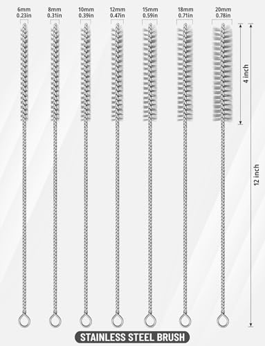 7pcs Stainless Steel Brushes Set, 12 inch Pipe Cleaner Brush,Parts Cleaning Brush Bore Brushes for Tubes, Cylinders, Bottle, Auto Parts (6mm/8mm/10mm/12mm/15mm/18mm/20mm) - style: StainlessSteelBrushe7PCS