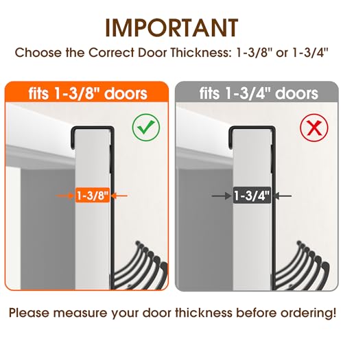 KitchLife Over The Door Hooks Hanger with 7 inches Extended Arms, Fits 1-3/8" Doors, F18U, Bathroom Towel Rack Organization, Thickened 6-Double Hook, Matte Black - color: Matte Black, size: Fits 1 3/8" Doors with 7" Arms