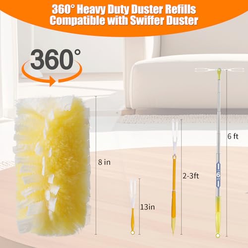 40 Count 360° Heavy Duty 2 Sided Duster Refills Compatible with Swiffer, Large Size-Extra Thick Disposable Electrostatic Feather Duster Refill with 1 Short Handle for Furniture, Blinds, Ceiling - color: Yellow