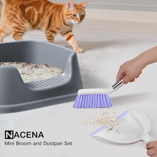 NACENA Mini Broom and Dustpan Set,Small Dust Pan and Brush Set,Light&Purple - color: Light & Purple, size: 1 Pack