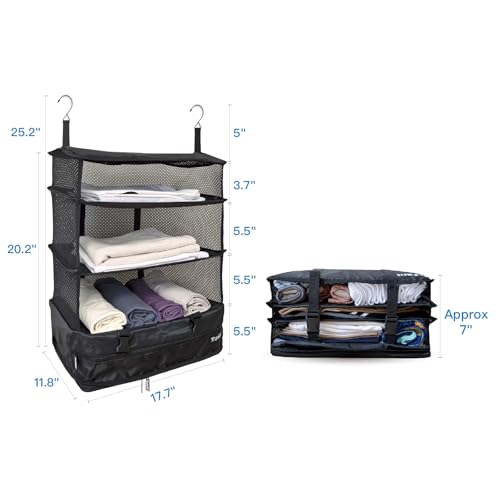 Grand Fusion Stow-N-Go Hanging Travel Shelves, Packing Organizer for Luggage. Carry on Closet for Suitcase. Expandable Packing Cube. Travel Essentials. (Black - XL, XL = (L) 17.7" x (W) 11.8") - color: Black, size: XL = (L) 17.7" x (W) 11.8"