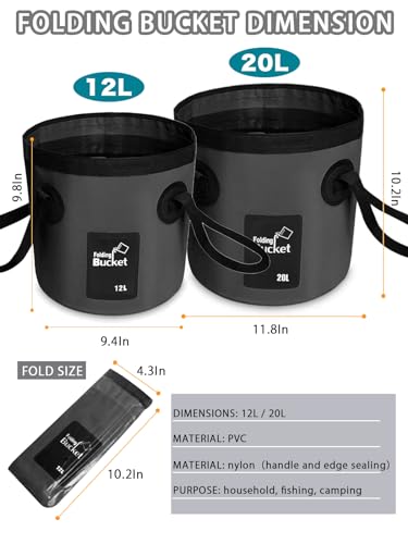 Collapsible Bucket with Handle, Lightweight 5 Gallon 20L - color: Black, size: 12L