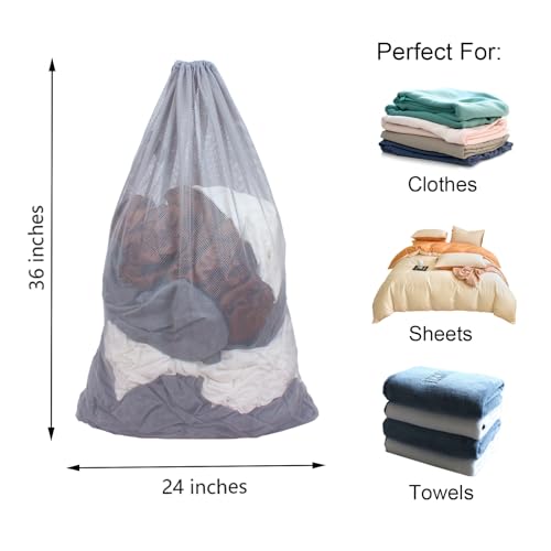 2 Pack Mesh Laundry Bags 24 x 36 Inches Drawstring Bag Grey - color: Grey