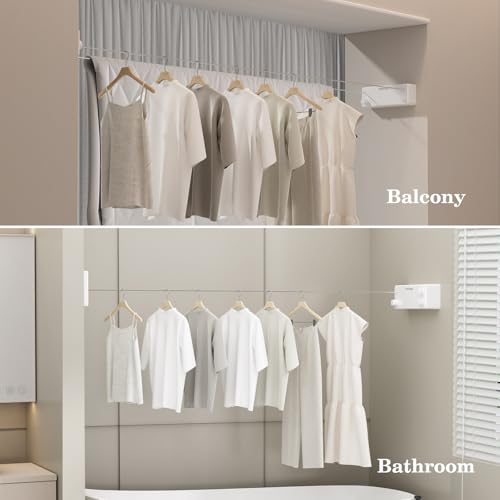 Danpoo Retractable Clothesline, 2x13.8ft Stainless Steel Clothes Line for Indoors/Outdoors, Wall-Mounted Laundry Drying with Auto-Lock, Heavy Duty(White) - color: White