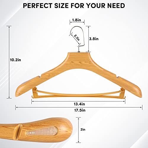 DEDU Suit Hangers for Men 15 Pack Width 17.5", Coat Hangers No Shoulder Bump Non Slip, Plastic Extra Wide Shoulder with Pants Bar & Metal Hook (Natural) - color: Natural, size: 15 Pack