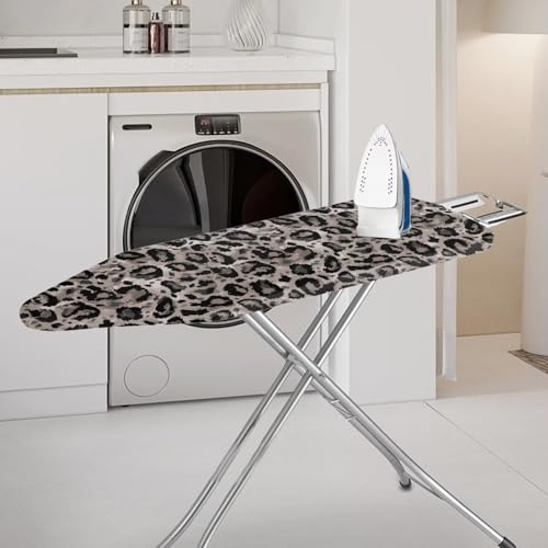 Leopard Print Ironing Board Cover, 15x54 Inch Ironing Board Protector, Standard Size Iron Board Cover, Easy to Install - color: Black and Grey - Leopard