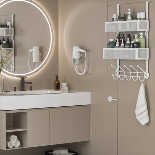 Over The Door Hooks Organizer with 2 Mesh Baskets and 10 Hooks - color: White-01, size: 2 Baskets
