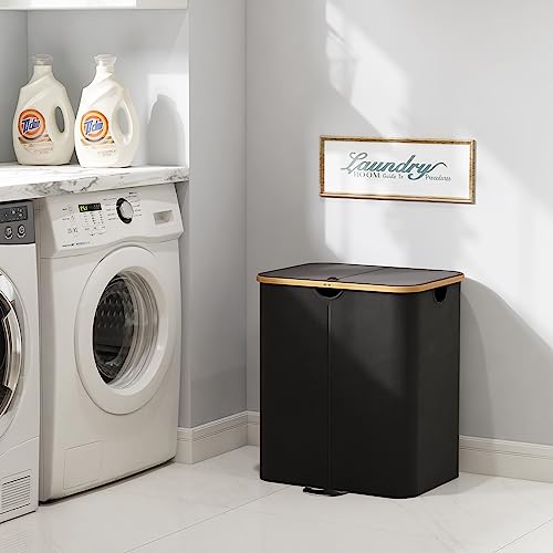 Lifewit 120L Double Laundry Hamper with Lid and Removable Bag, Black - color: Black, size: 120L