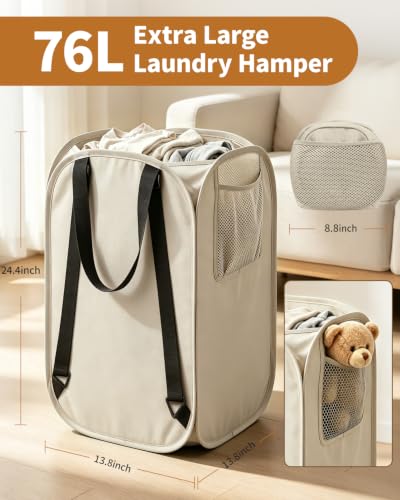 House Again 76L Laundry Backpack, 210D Oxford Heavy Duty Laundry Bag Backpack with Adjustable Shoulder Straps,Foldable Laundry Bag for College Dorm and Travel, Beige - color: Beige, size: 1-Pack