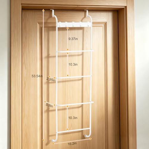 Over The Door Towel Rack with 5 Hooks 4 Towel Bars Over Door Towel Bar for Bathroom Metal Towel Hanger with Hooks Behind Door Towel Holder, No Drilling Required, White - color: White