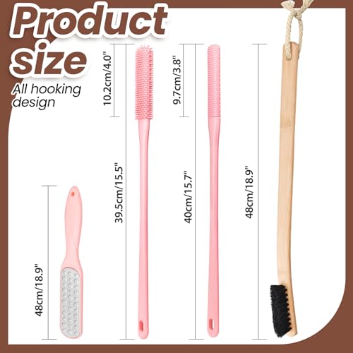 4 Pack Toe Cleaning Brush Set,Long Handle Bath Toe Brush Scrubber Bathroom for Seniors Elderly Men and Women (Pink) - color: Pink