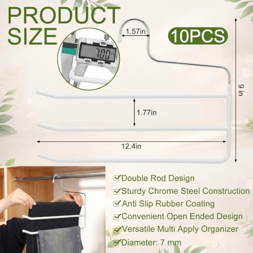 Unittype 10 Pcs Pants Hangers Three Rod Bulk Space Saving Trousers Jean Hangers Open Ended Metal Clothing Rack Closet Storage Organizer for School Dorm Apartment Legging Scarves Slack White - color: White, style: 3 Tier