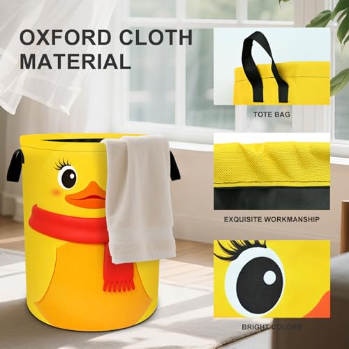 Duck Laundry Basket Collapsible Oxford Cloth Fabric Hamper,Tote Bag Portable Storage Bin for Bedroom Bathroom Laundry Room 19.6x15.7 Inch - color: Duck