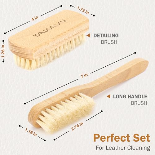 TAKAVU Leather & Upholstery Brush, Pure White Boar Hair, Car Seat Safe