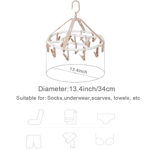 Foshine Clothes Drying Racks Foldable with 20 Drying Clips Drip Hanger - color: Light Pink-circle
