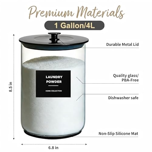 1 Gallon Glass Laundry Detergent Dispenser-Laundry Room Organization-Black - color: Black