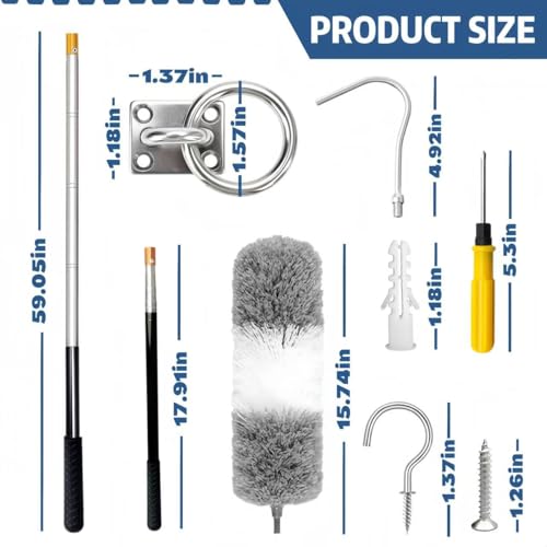 Attic Pull Down Hook with Duster, Extendable Pole for Attic Ladders
