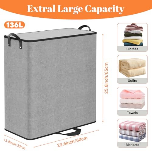 136L 2 Section Laundry Hamper with Lid, Laundry Basket, Gray - color: Gray, size: 136L