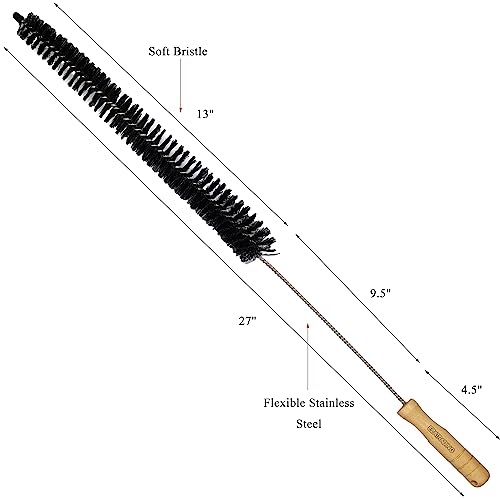 Bristle and Flexible Stainless Steel Brush 27 Inch for Clothes Dryer Lint Vent Trap Cleaning, Refrigerator Coil, Drain Pipes and Radiators Cleaning (Wood Handle - 1 Pack)