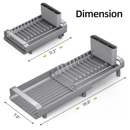 TOOLF Small Dish Drying Rack, Expandable and Space-Saving, Gray - color: Gray