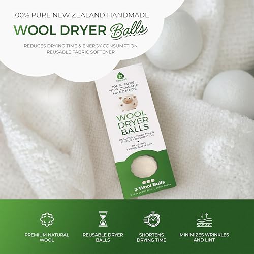 Pursonic Laundry Wool Dryer Balls – Reusable Dryer Balls Made from 100% Pure New Zealand Wool – Natural Fabric Softener Balls - Saves Drying Time/Energy Consumption (Pack of 3) - size: 1 Count (Pack of 3)