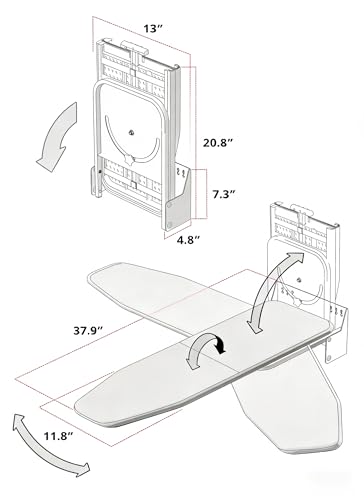 Nisorpa Wall Mounted Ironing Board 37.9" x 11.8", Compact Foldable Iron Board 180° Swivel, Space Saving Wall Ironing Board with Heat Resistant Cover for Laundry Room, Cloakroom, Apartment - size: Wall Mounted Swivel Style