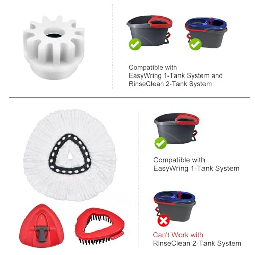 Mop Heads Replacements for Ocedar, Mop Replace Heads for O Cedar, Spin Mops Replacement Head for O-Cedar Easywring 1-Tank System, Includes Microfiber Refills, Scrub Brush, Pedal Bearing Replacement - size: Mop Heads Set-6 Pack