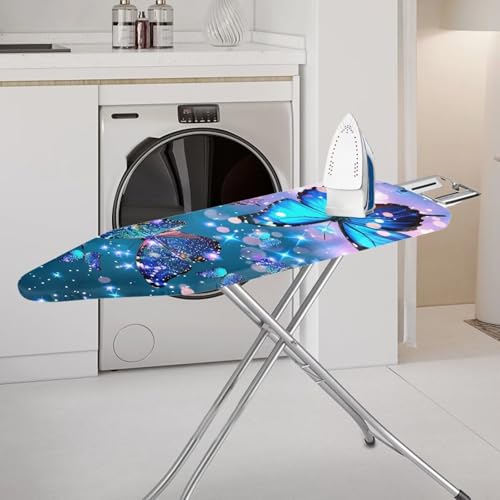 Blue Butterfly Ironing Board Cover and Pad Extra Thick Heavy Duty Padded 3 Layers,Soft Ironing Board Cover, Non Stick Scorch and Stain Resistant Standard Size 15x54 Inch with Elastic Edges - color: Blue Glitter Butterfly