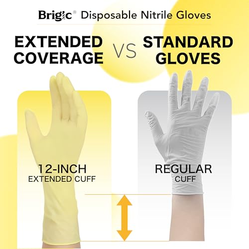 12 Inch Long Cuff Nitrile Gloves, Disposable Gloves - color: Lemon Yellow (Pack of 50), size: Large (Pack of 50)