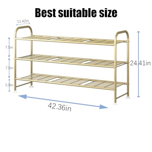 LINZINAR 3 Tier Long Shoe Rack for Closet Metal Shoe Organizer for Entryway - color: Gold, size: 3-Tier
