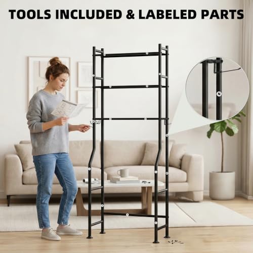 GloTika 3-Tier Over Toilet Storage, Anti-Tilt, 64" H, Black, 2 Baskets - color: Black-with 2 Basket, size: 3-Tier