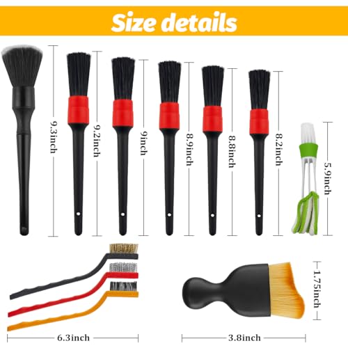Car Detailing Brush Kit, Including 3 Ultra Soft No Scratch Boar Hair & 2 Vent Cleaning Brushes, Multi-Use Automotive Interior Detailing Kit, Universal for Most Vehicles (11PCS) - size: 11PCS